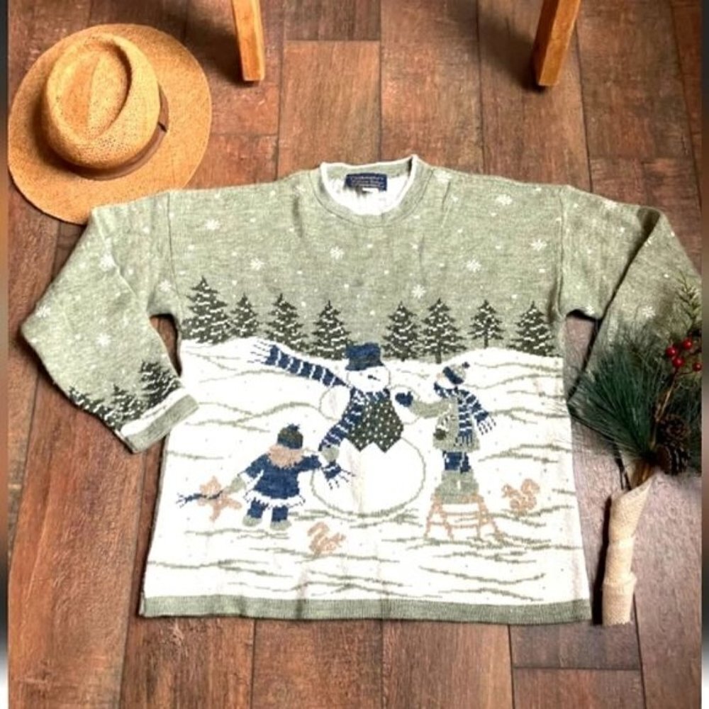 Adele Knitwear Vintage Made in the USA Holiday Christmas Snowman Sz‎ M Sweater